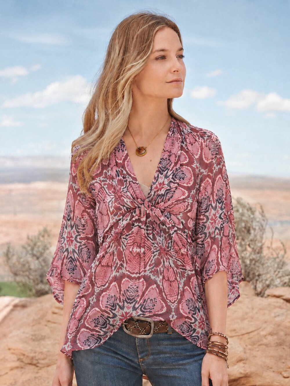 SUNDANCE: Silk Printed Blouse